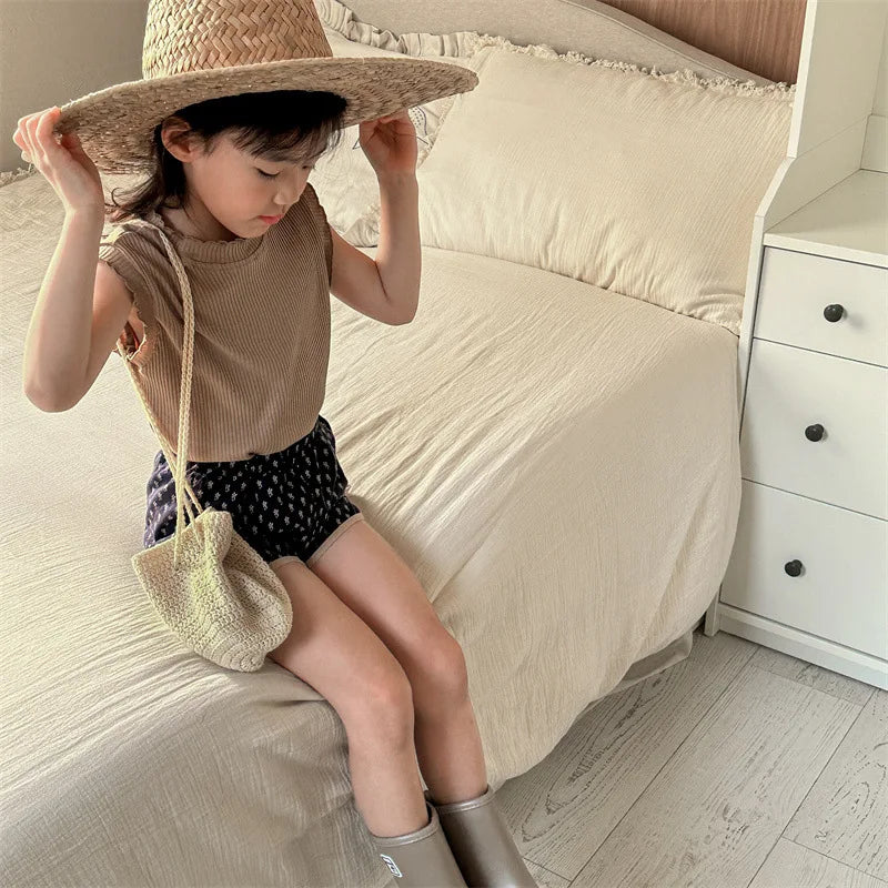 2025 Zomer Nieuwe Baby Meisjes Schattige Bloemen Shorts Kinderen Losse Katoenen Shorts Veelzijdige Kinderprint Casual Shorts Peuterkleding 4-6Y Unisex