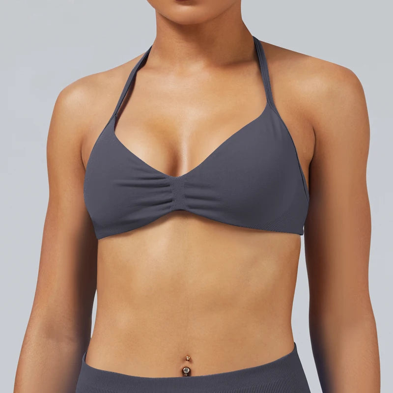 Seamless High Support Impact Yoga Bra Women Strappy Sport Bra Thin Strap Halter Workout Tank Fitness Top Gym Wear