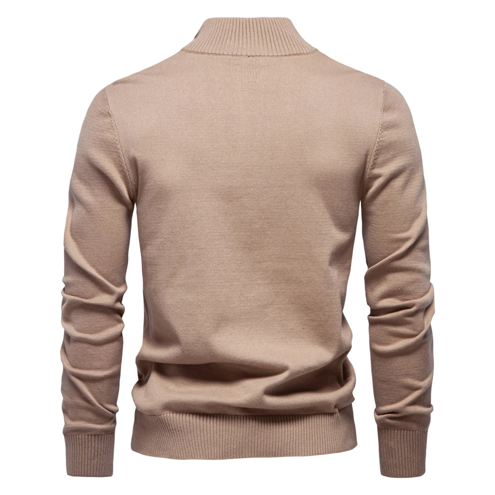 Men's Mock Neck Cotton Pullover Knit Sweaters Casual Business Strip Ribbed Turtleneck Sweaters for Men