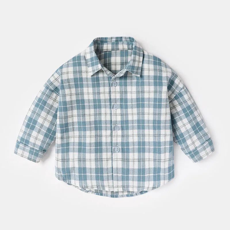 Nieuwe lente kindershirt meisjes jongens dunne stijl kleur blok rooster blouse kinderen baby losse bovenkleding 1-6 jaar unisex