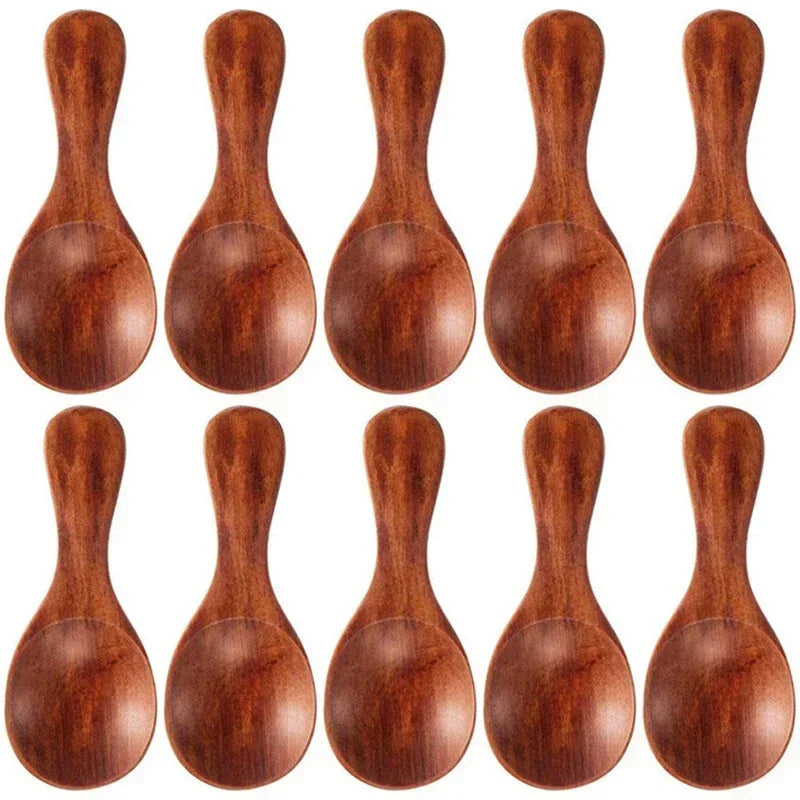1/10Pcs Wood Soup Spoons Long Handle Coffee Milk Teaspoon Sugar Spice Condiment Scoops Kitchen Tableware Tools Wooden Spoon