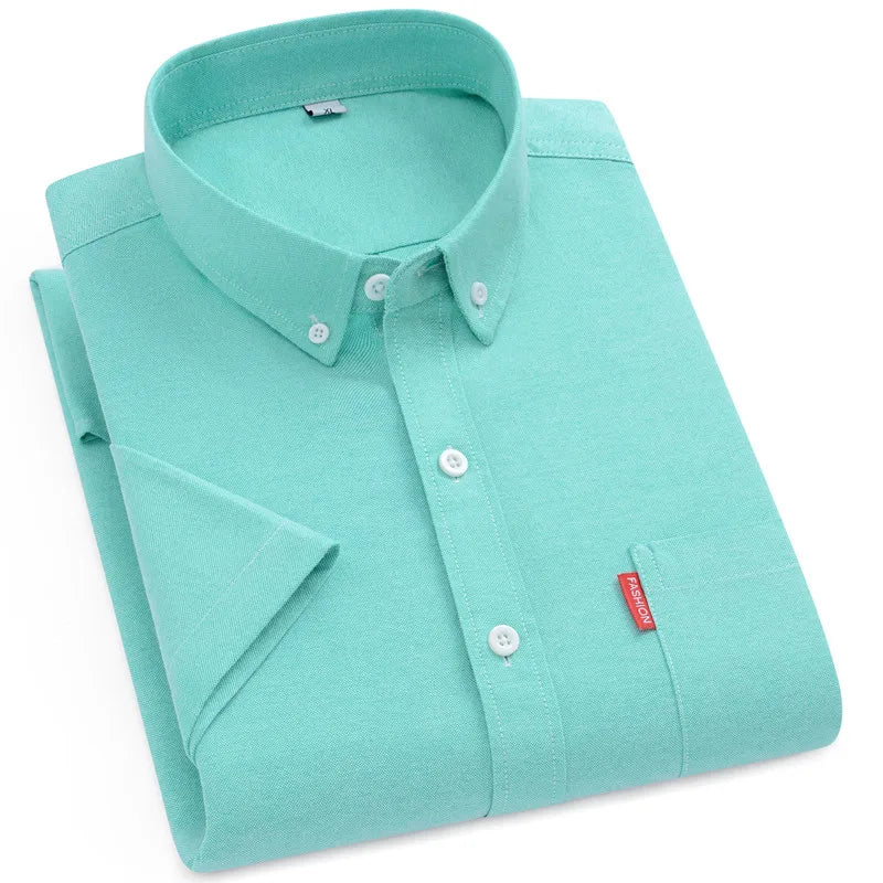 Men's Summer Shirts Short Sleeve 100% Cotton Luxury Oxford White Yellow Red Business Formal Dress Shirt Big Size 5XL