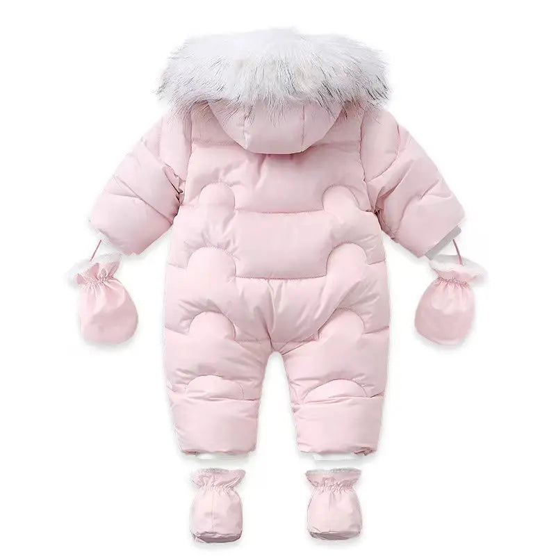 Winter Baby Rompers  Fur Lining Boys Jumpsuits Warm Fleece Padded Toddler Snowsuit Infant Outfit