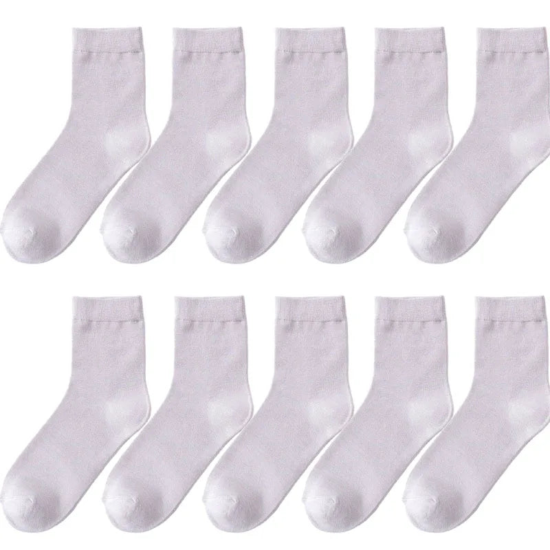 10 Pair Women's Bamboo Fibre Socks Harajuku Retro Solid Colour Casual Ladies Set Korean Style Female Socks