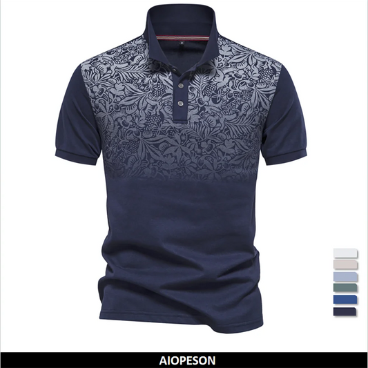 Men's Gradient Printed Cotton Blend Short Sleeve Summer Polo Shirt For Men