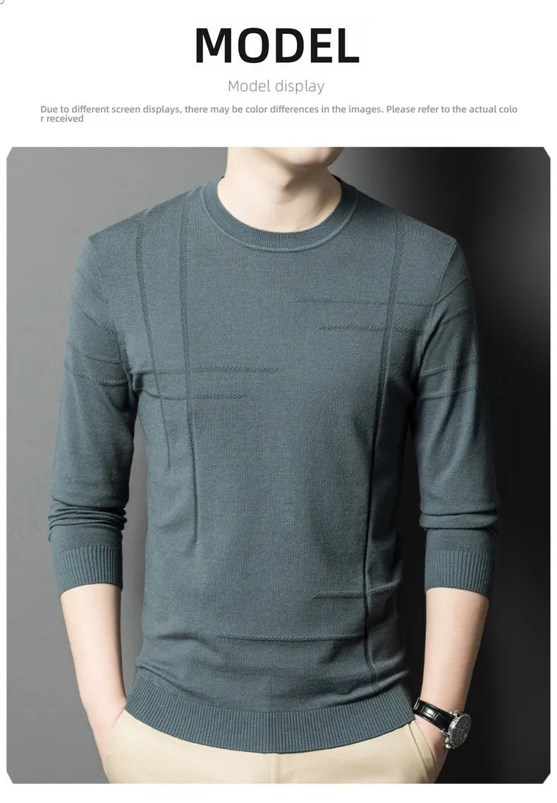 Men's High-End Woollen Striped Designer Knitted Pullover Sweater, Casual Trendy Korean Brand, and Male Jumpers
