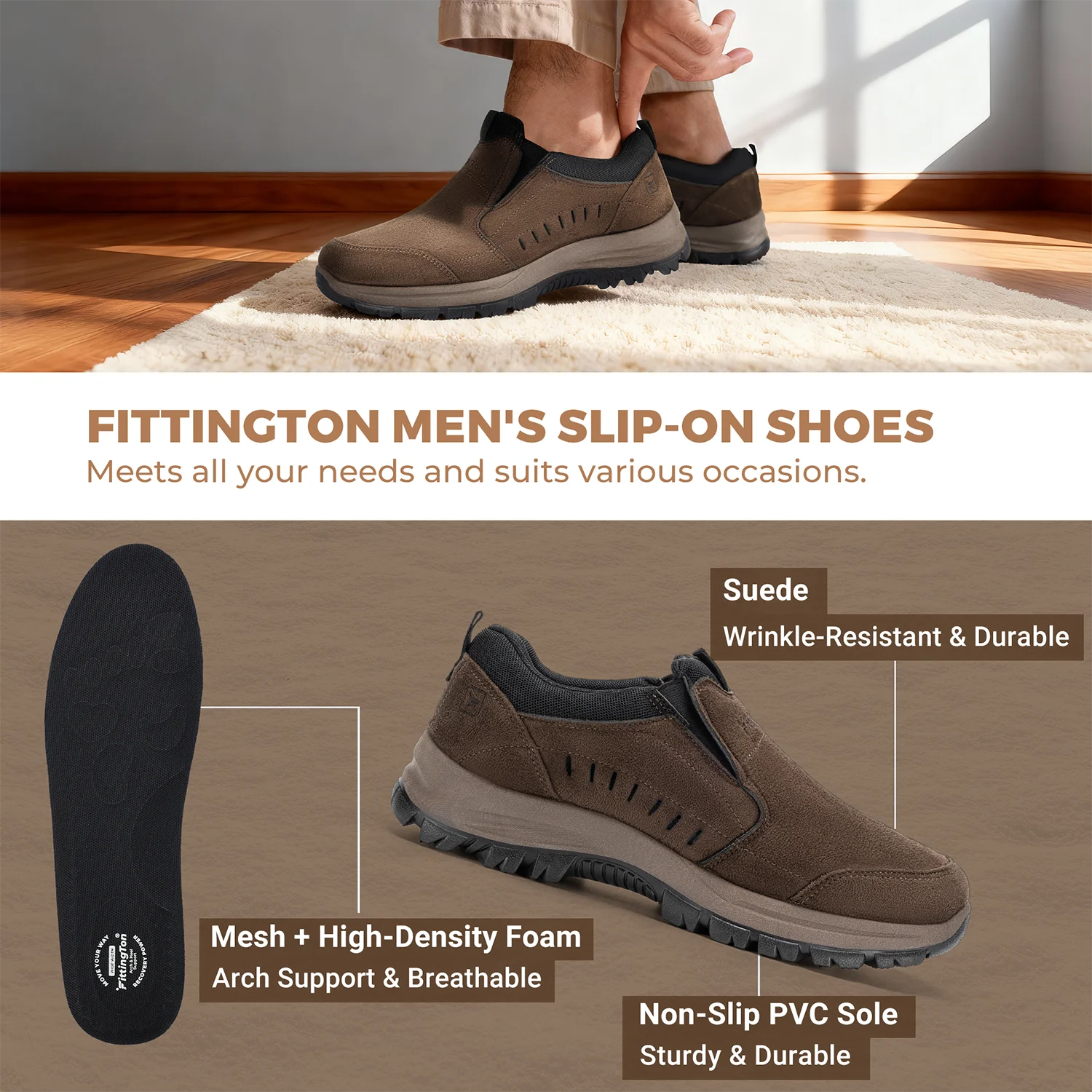 Men's Lightweight Shoes With Arch Support Insoles For All-Day Comfort - Flat Slip-On Loafers For Business Casual Wear