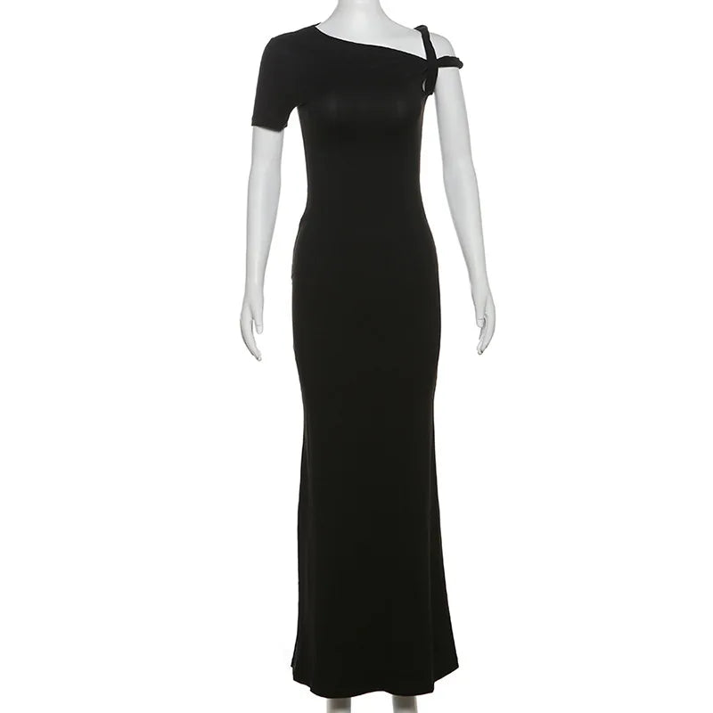 Smooth Bandage Dress Woman Summer Sexy Irregular Solid Sheath Chic Stretch Body-Shape Birthday Party Elegant Bodycon