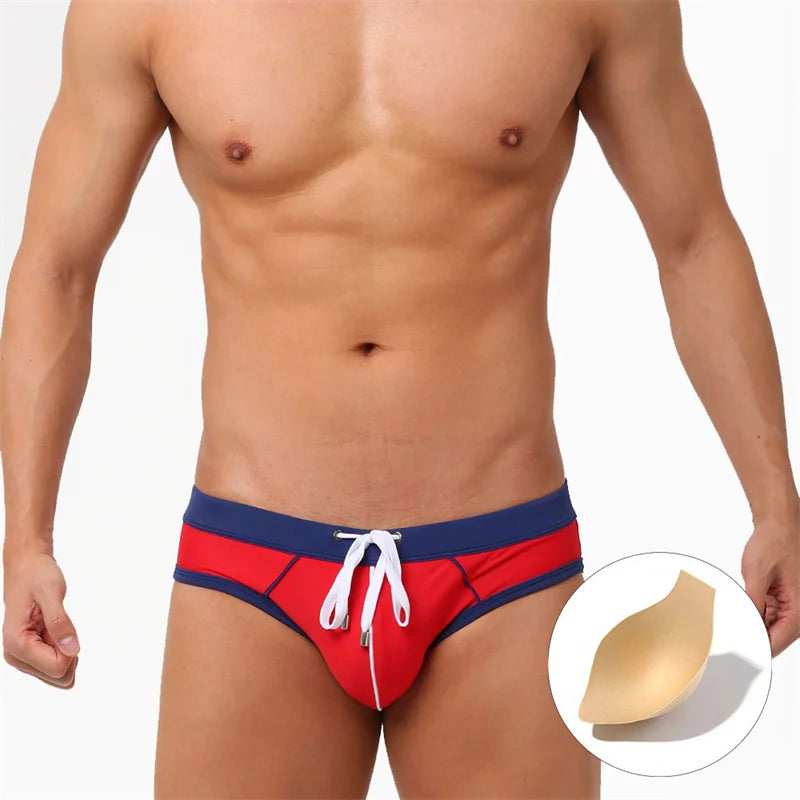 Men’s Printed Swim Briefs – Low Waist Padded Swimsuit for Beach, Pool & Summer Sports