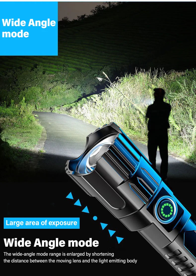 Super Bright Zoom Flash Flashlight,3 Lighting Modes,Rechargeable Portable LED Torch,Ideal for Outdoor,Camping,Fishing,Emergency