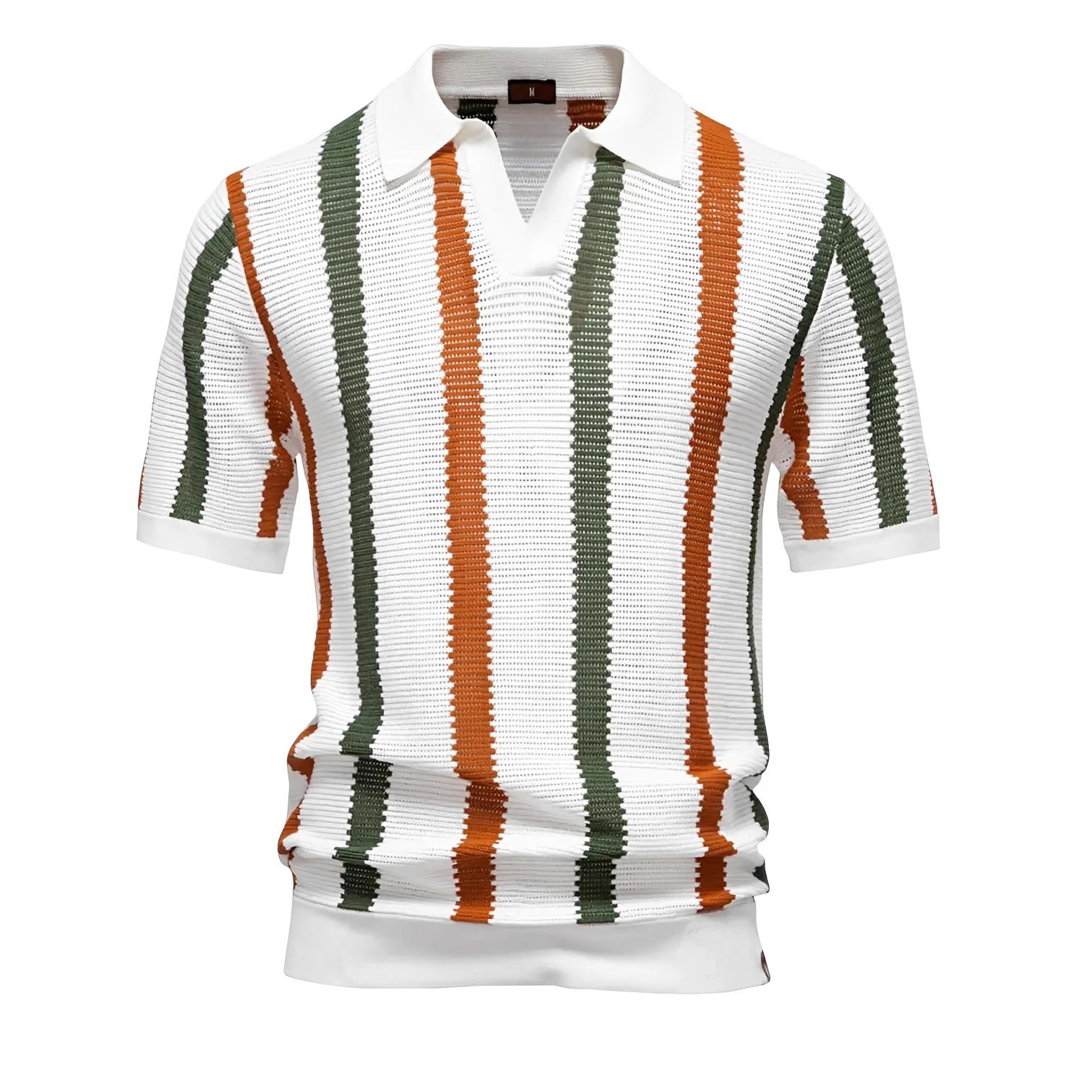 Men's Ribbed Knit And Breathable Striped Casual Polo Shirt With Comfortable Collar - High Quality Male Polo Shirt