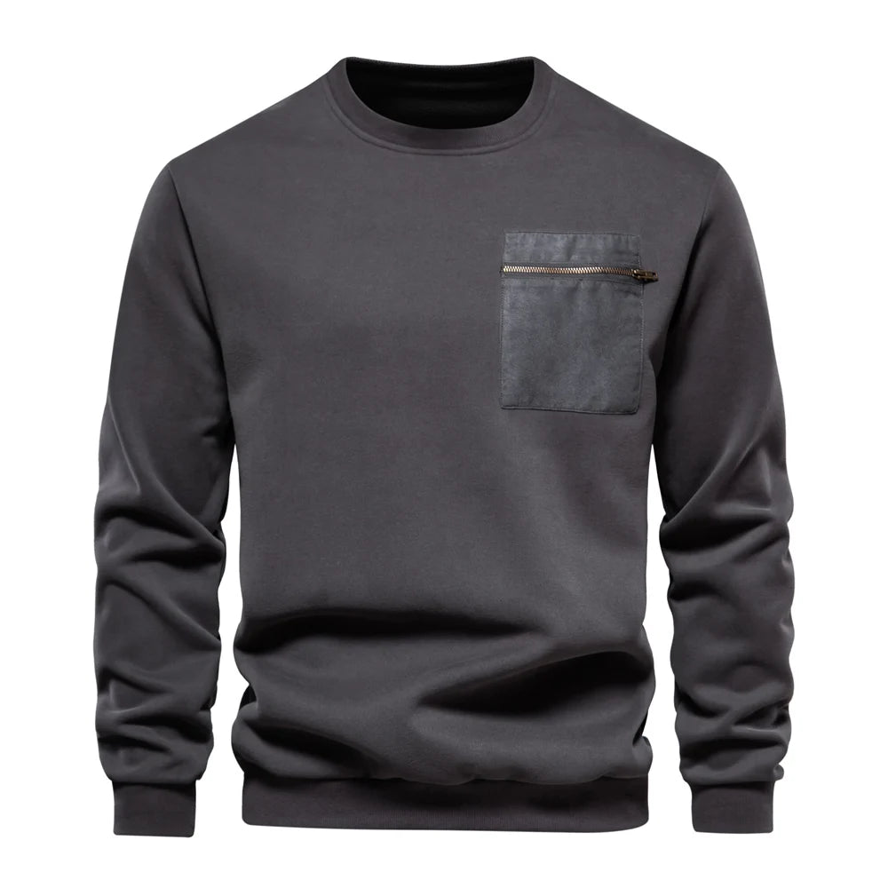 Men's Zipper Pocket Cotton Blend Sweatshirt For Casual Sport Pullover Men's Sweatshirts