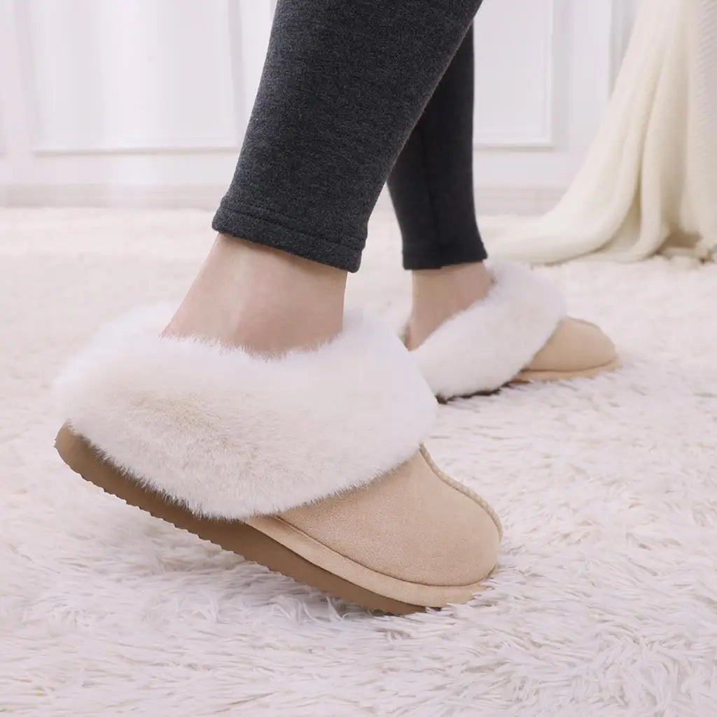 Women's Winter Warm Fluffy Faux Fur Suede Shoes For Indoor and Outdoor Use Fuzzy Slides Fur Slippers For Ladies