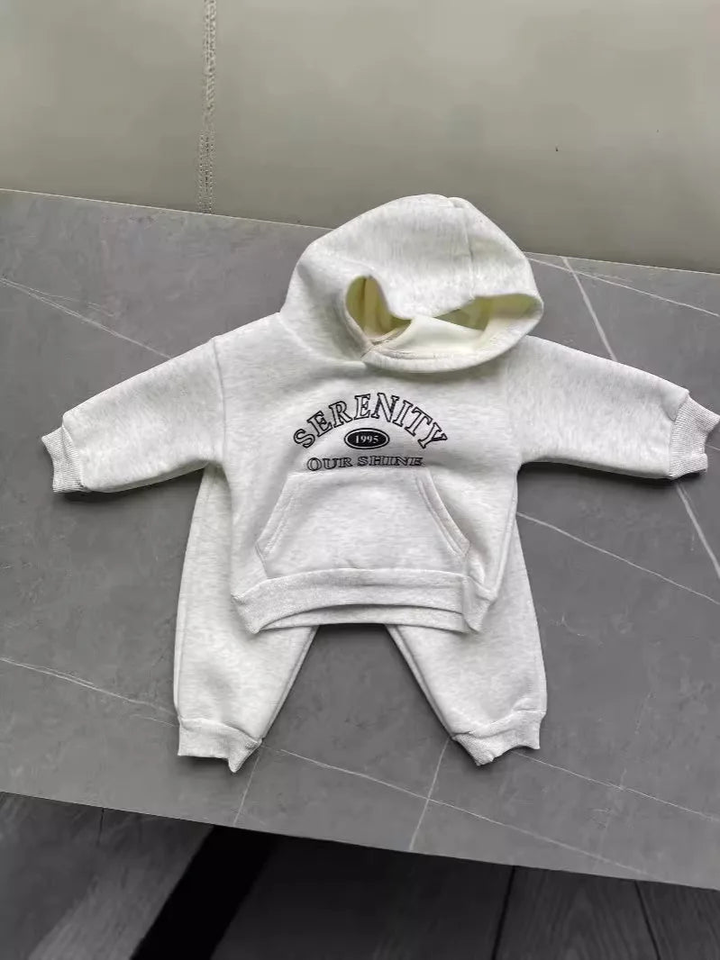 2025 Autumn Winter New Baby Letter Print Hooded Sweatshirt + Sweat Pants 2PCS Suit Boys Girls Casual Sports Set Kids Outfits 1-3Y