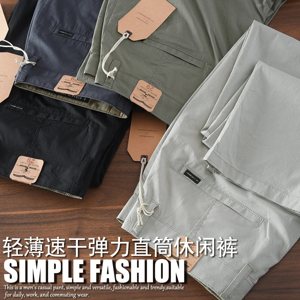 2025 Zomer Nieuwe Amerikaanse Retro Dunne Snel drogende Ice Silk Stretch Broek Heren Eenvoudige Chino Business Casual Rechte Broek