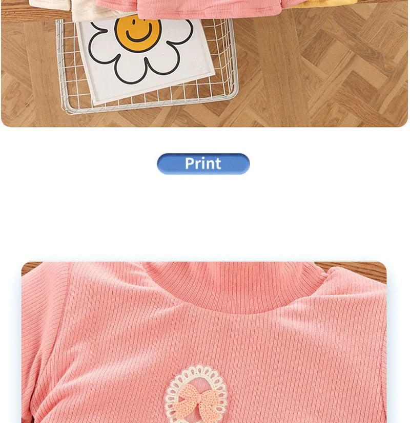 Kid's Winter Blouse 1-5Y Girls Padded Cotton Long Sleeve T-shirt Children's Thickening Warm Bottoming Shirt