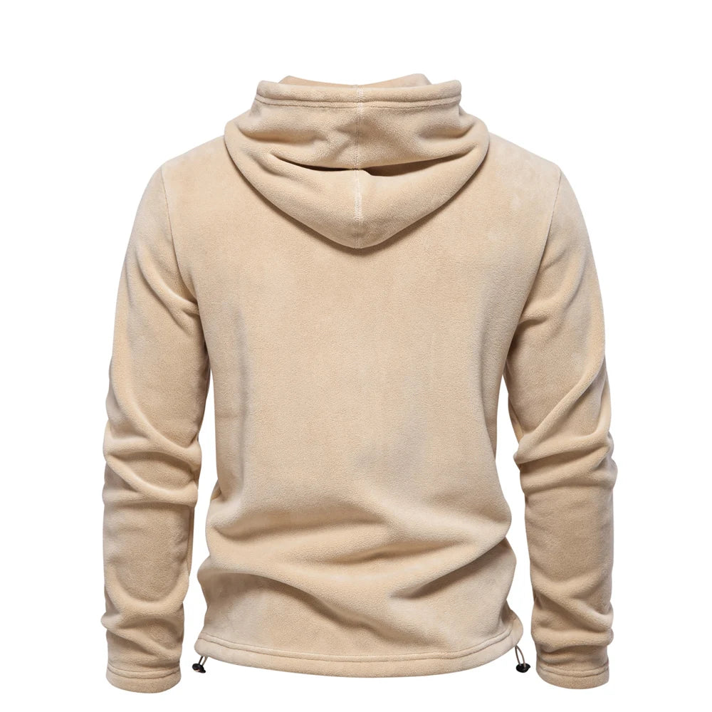 Heren winter effen fleece hoodie van hoge kwaliteit warme casual trekkoord hoed sweatshirt zachte shell hoodies voor heren