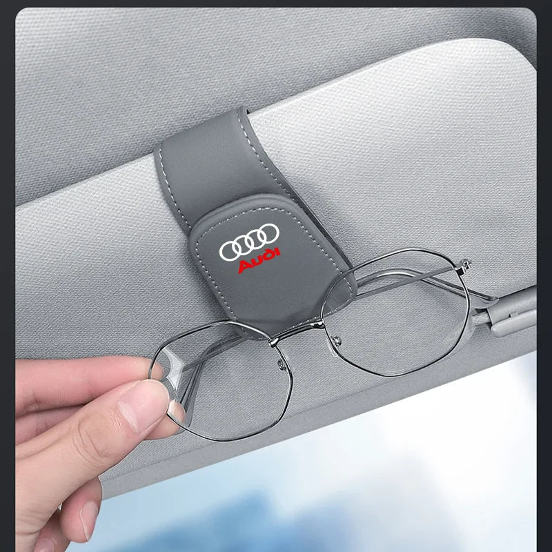 Car Leathers Glasses Clip Sun Visor Sunglasses Card Box For Audi Quattro Sline A3 A4 A6 A5 Q5 A1 Q7 Q3 Q2 Q8 A7 A8 TT S1 SQ5
