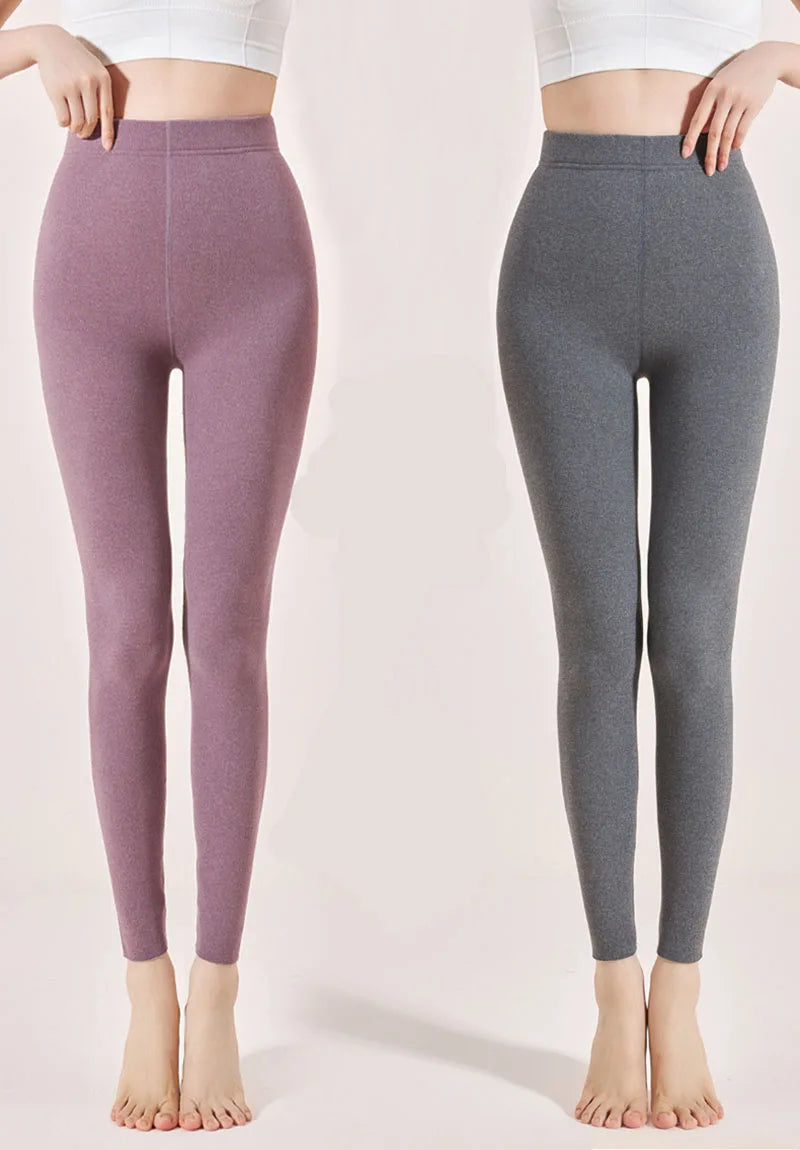 Women's Autumn & Winter New Velvet Padded Leggings Sexy Tights Warm Fleece Leggings Lady Solid High Waist Elastic Yoga Sweatpants