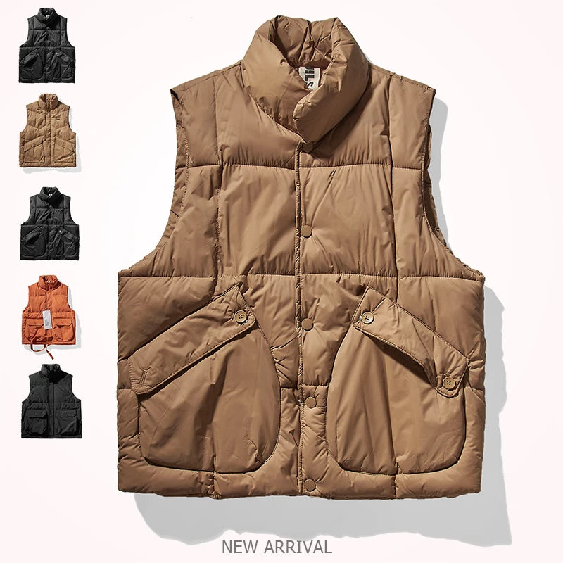 Herfst en winter Nieuw Japans retro katoenen gewatteerd cargovest Herenmode Verdikt casual multi-pocket broodjasje