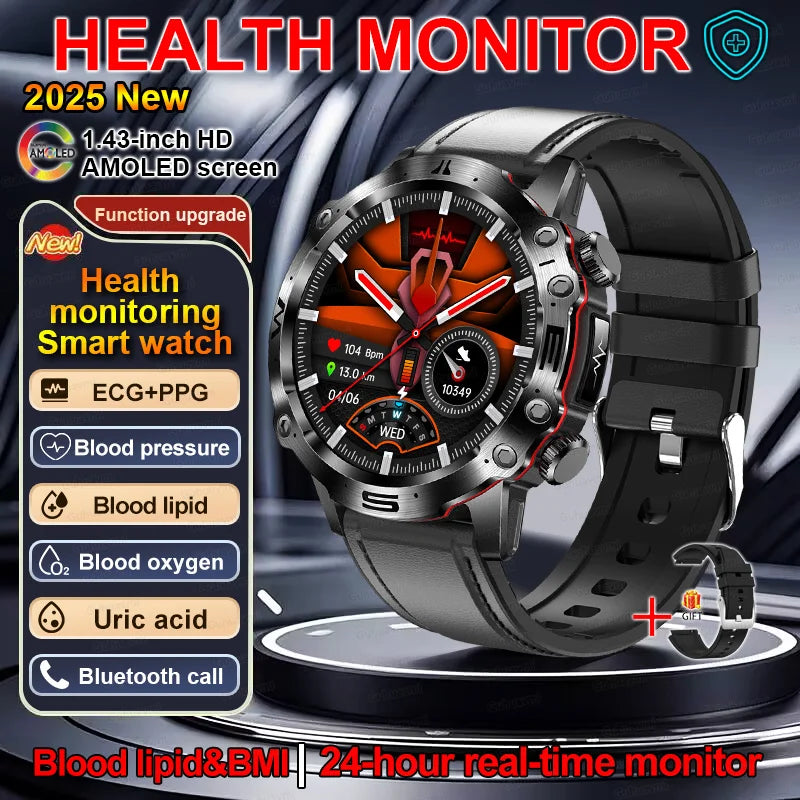2025 Nieuwe Smart Watch Monitoring Bloeddruk Urinezuur ECG + PPG Fitness Tracker Klok Bluetooth Call Health Smartwatch Voor Mannen