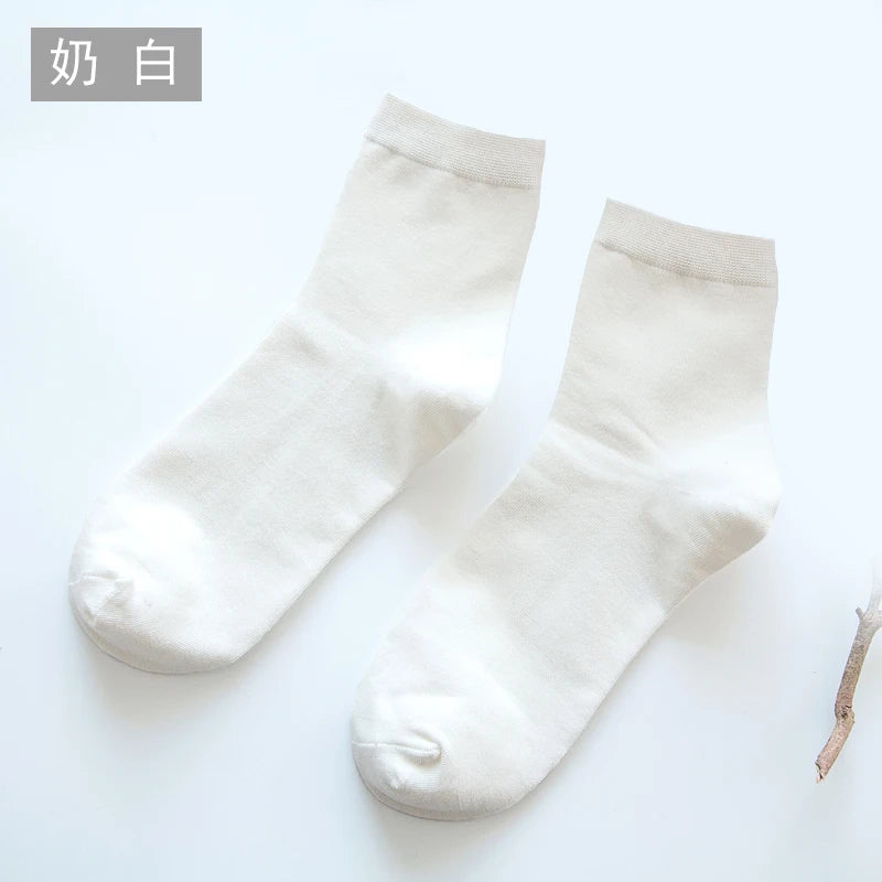 10 Pairs Women's Solid Colour Bamboo Fibre Socks Korean Casual Fashion Breathable Harajuku Female Socks
