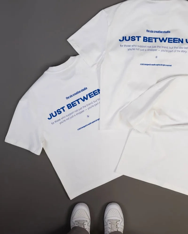 Unisex Just Between Us Letters Print 100% Cotton T-Shirt Men Y2K Summer Short Sleeve Oversize T-shirt Streetwear Tops