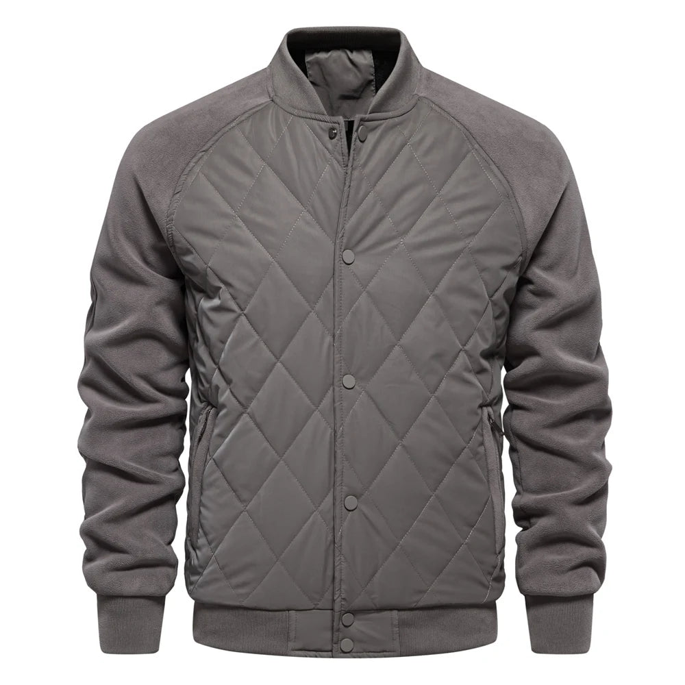 Men's Patchwork Thick Fleece Lined Baseball Bomber Jacket Winter Warm Outwear Jackets Coats for Men