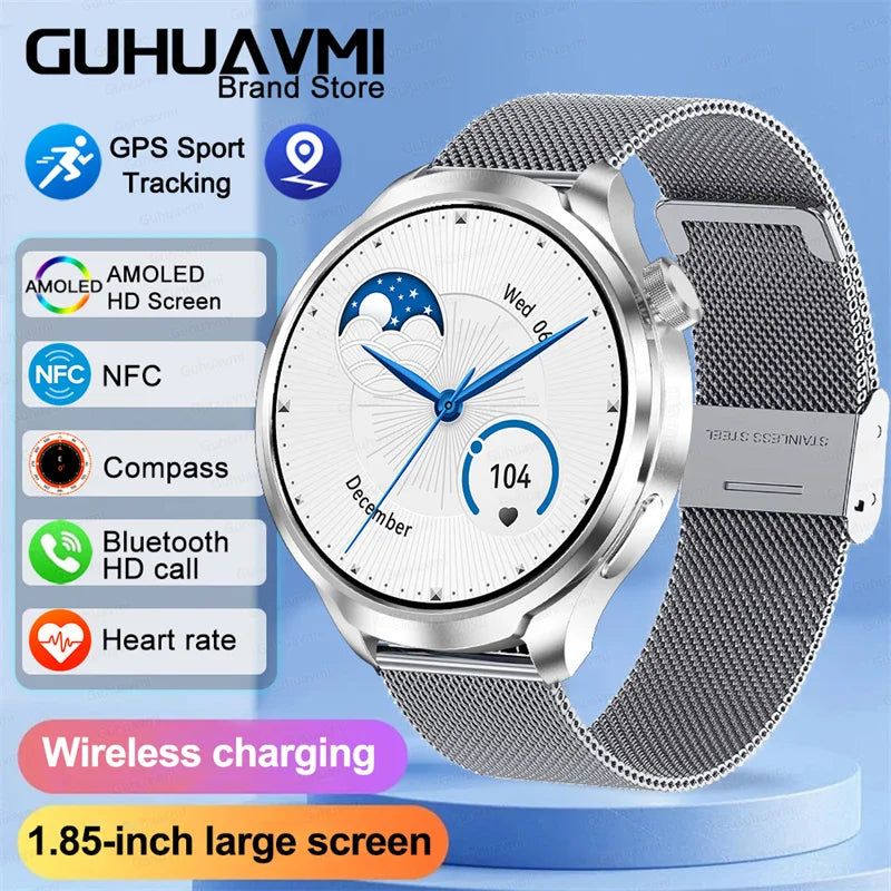 GPS Sports Smartwatch Men AMOLED Screen Compass Altimeter Heart rate BP NFC Bluetooth Call Smart Watch For Men - Compatible With HUAWEI IOS