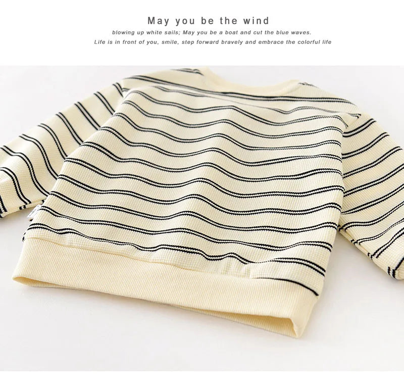 New Spring Kids Hoodie Children Cute Waffle Stripe Sweatshirt Girls Boys Thin Casual Design Pullover Shirt 1-5Y Unisex