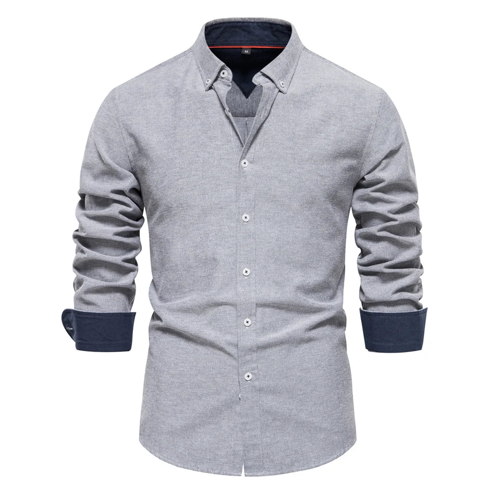 2023 New Autumn Cotton Men's Oxford Shirt Long Sleeve Button Down Social Business Casual Shirts for Men