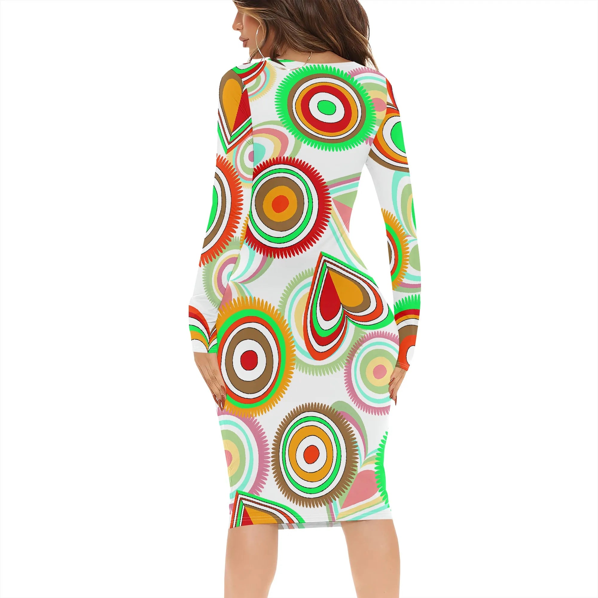 Womens Bodycon White Dark Blue line Flower Print Round Neck Ruffle Ruched Party Knee Length Pencil Dress