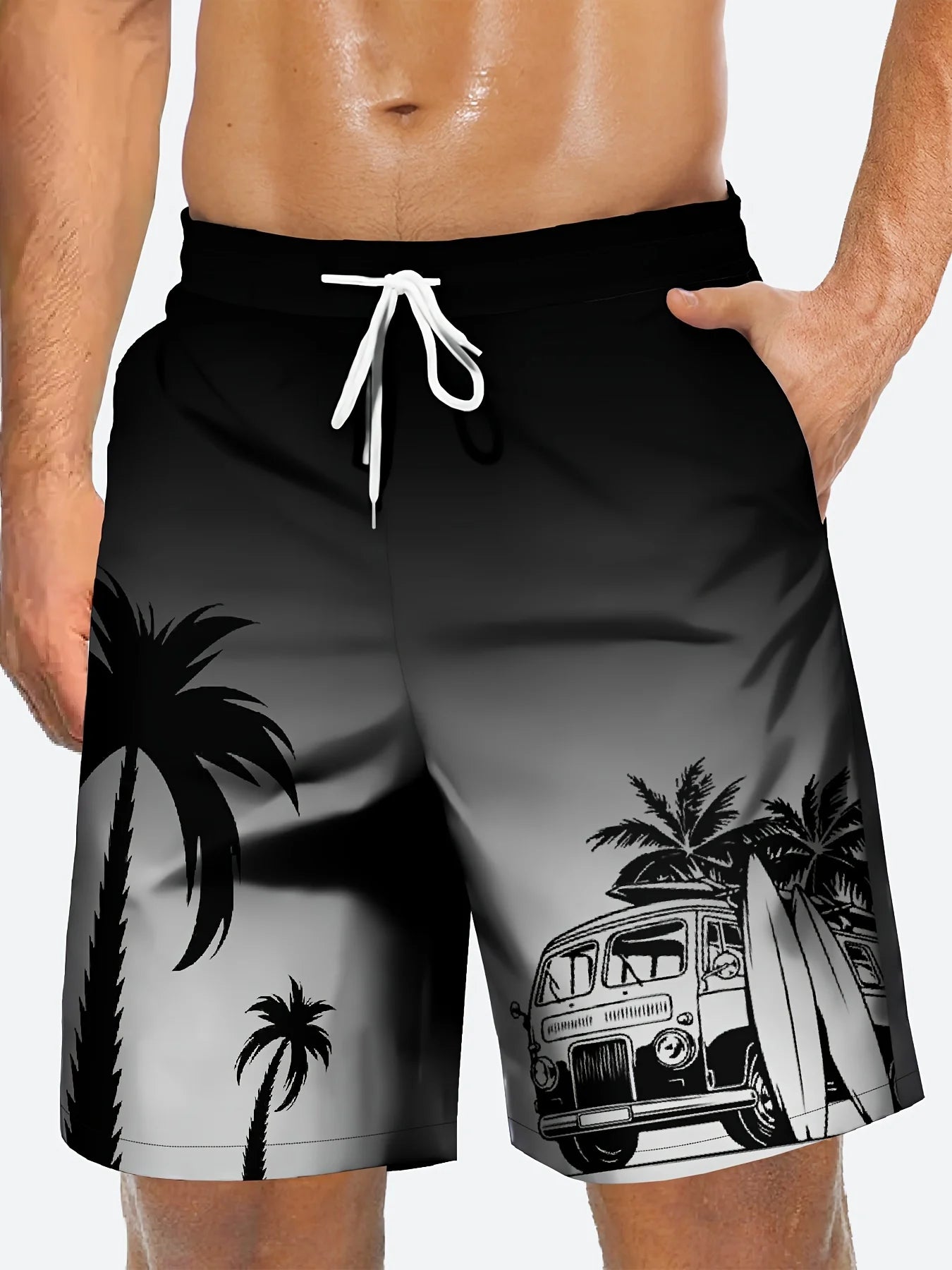 Men’s & Kids Tropical Coconut Tree Print Beach Shorts – Quick-Dry Waterproof Surf Swim Shorts for Vacation & Outdoor Wear