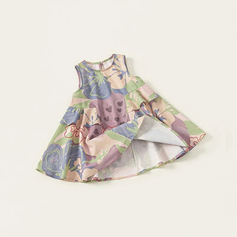 New Summer Girls Printing Dress Kids Cute Sleeveless Multi-Colour Dress Children Loose Thin Clothes 1-7T Girls