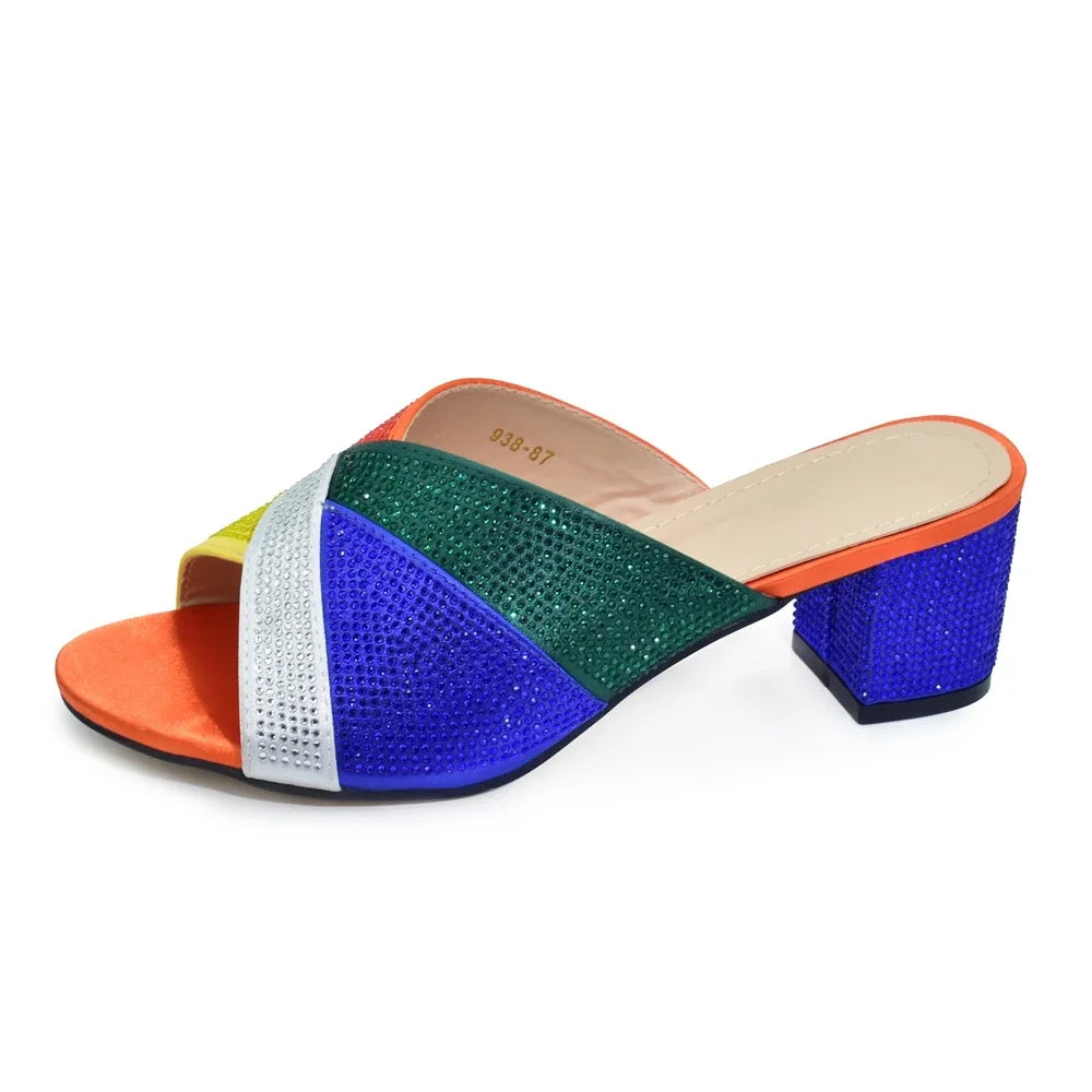 African Women Wedding Shoes Bride Shoes Luxury Elegant Low Heels Rhinestone Lady Slippers Sandals Nigerian Pumps