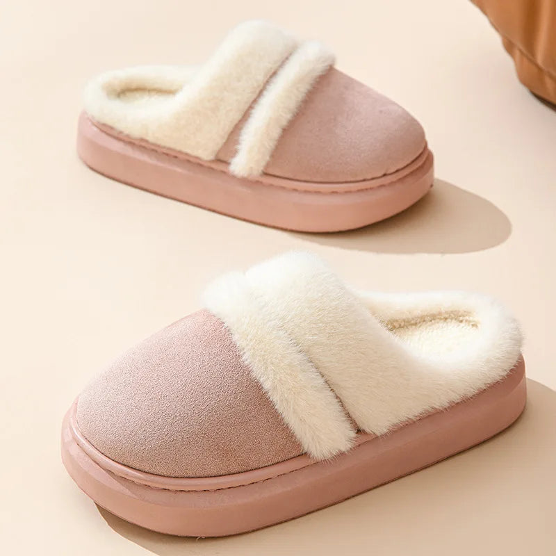 Women's Casual Winter Warm Flat Slippers With Soft Fluffy Cosy Cotton Thick Bottom and Non-Slip Sole Suitable For Home and Outdoor Use Ladies Shoes
