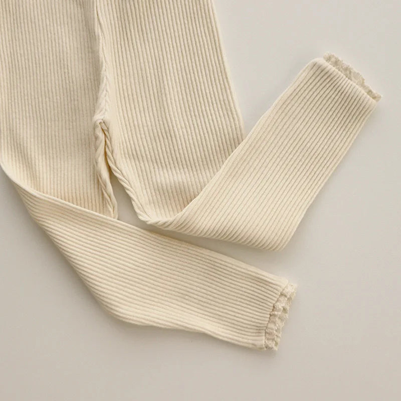2025 Lente Nieuwe Baby Meisjes Effen Kanten Leggings Katoenen Baby Broek Peuter Casual Broek Kinderen Stretch Leggings 4-6Y