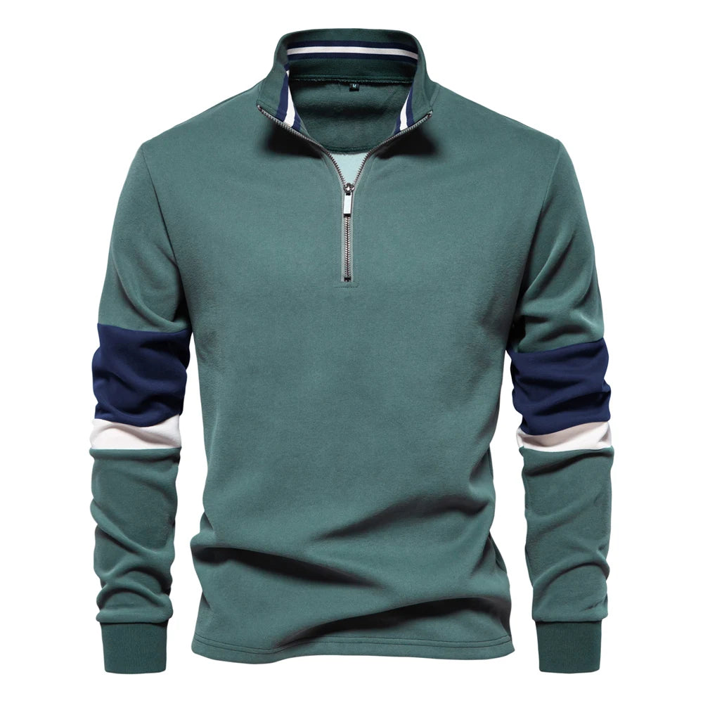 Men's Mock Neck Quarter-Zip Sweatshirts Causal Social Pocket Light-Weight Stand Collar Pullover Sweatshirt for Men