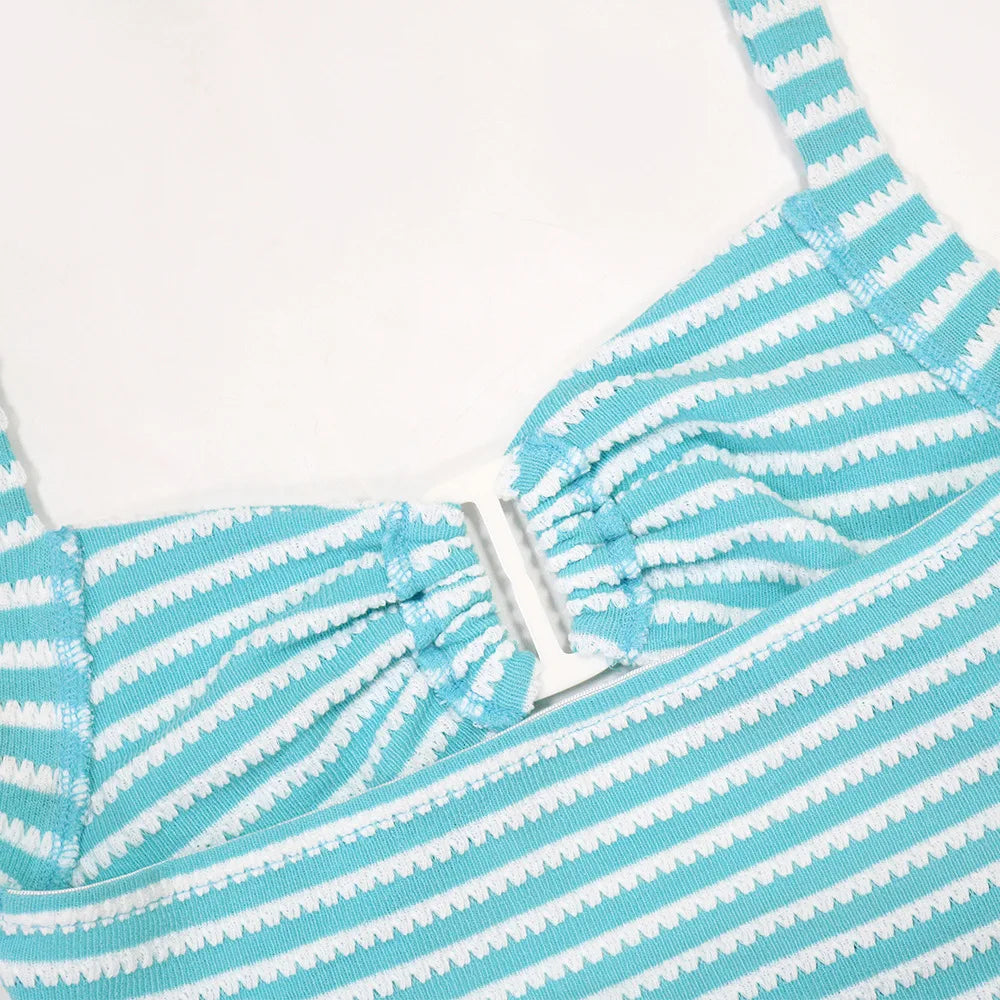 Women's Sexy Halter Backless Striped Sleeveless Top and High Waist Pencil Pants 2pcs Set