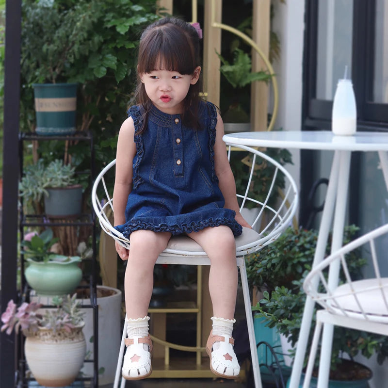 2024 New Summer Girl's Dress Kid's Sweet Denim Tank Dress Children Tops Outfit 1-7Y Girls