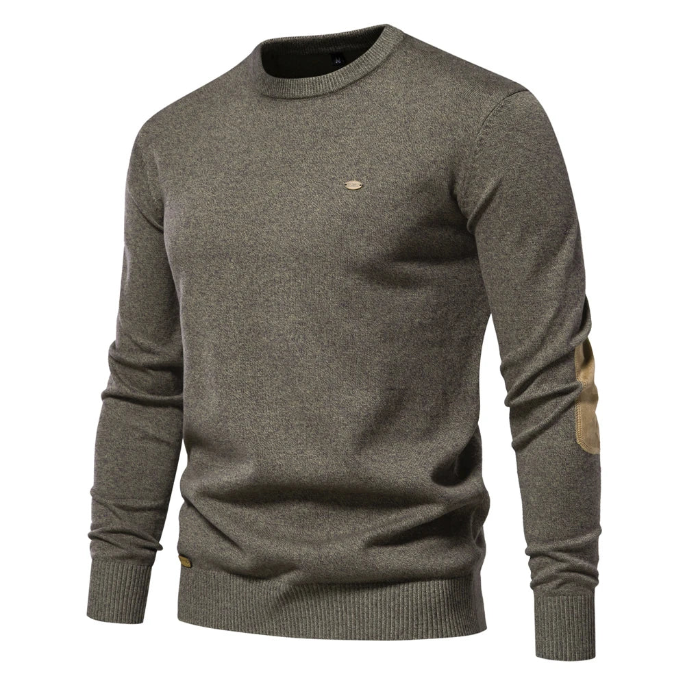 Men's Autumn Cotton Sweater O-Neck Patchwork Sleeve Pullovers Solid Colour Warm Winter Sweaters For Men
