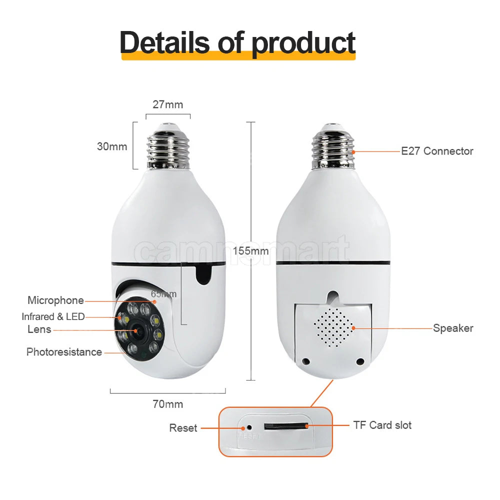 6MP Tuya E27 Bulb Camera WIFI PTZ Videobewaking Babyfoon Kleur Nachtzicht Binnen Smart Life APP Bediening IOS Android