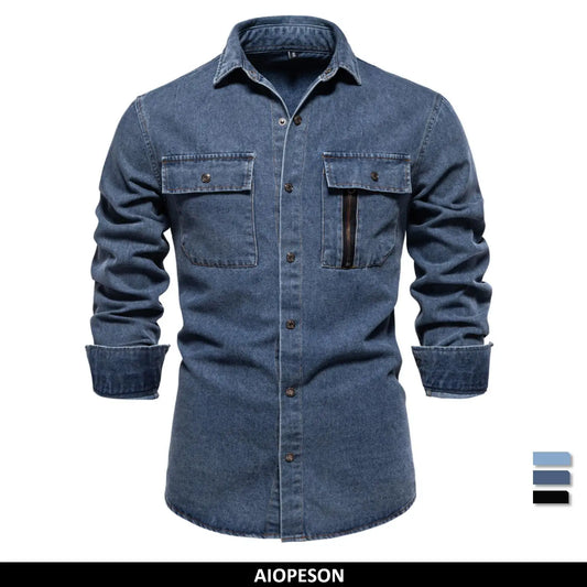 Men's 100% Cotton Denim Shirts Autumn Thickened High Quality Solid Colour Shirt With Button Casual Jeans Shirt For Men
