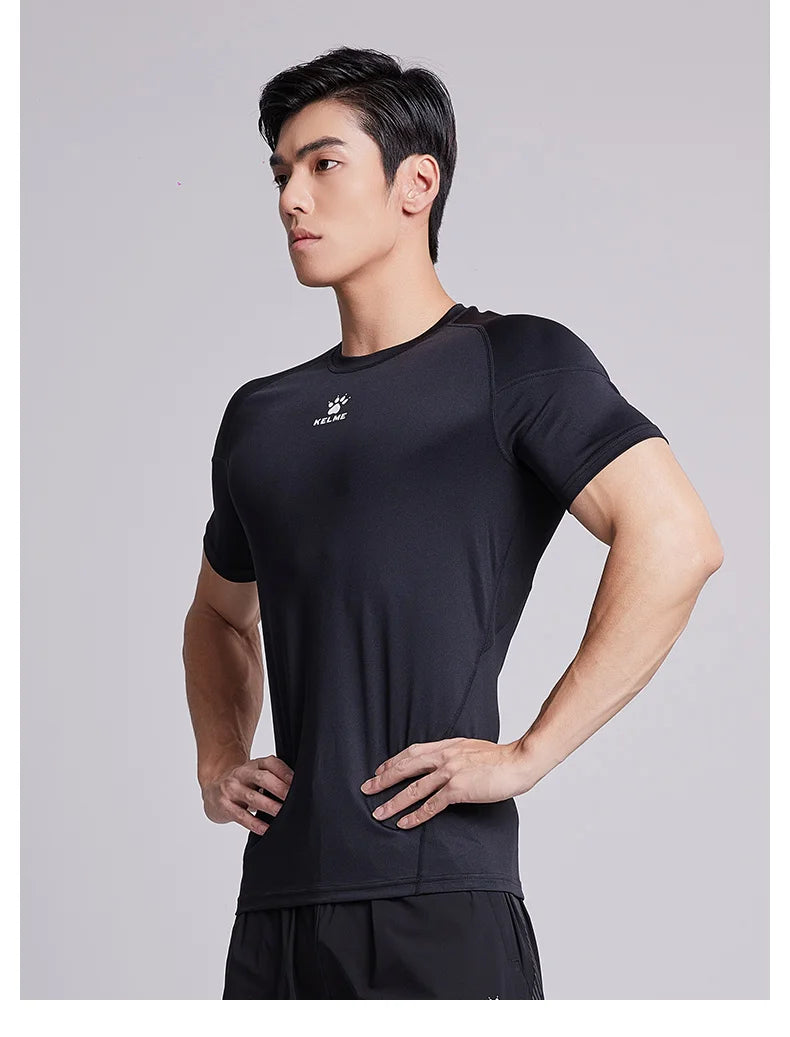 Fitness T-shirt Men's High Elasticity Breathable Tight Clothes Round Neck Basketball Running Training Short Sleeves