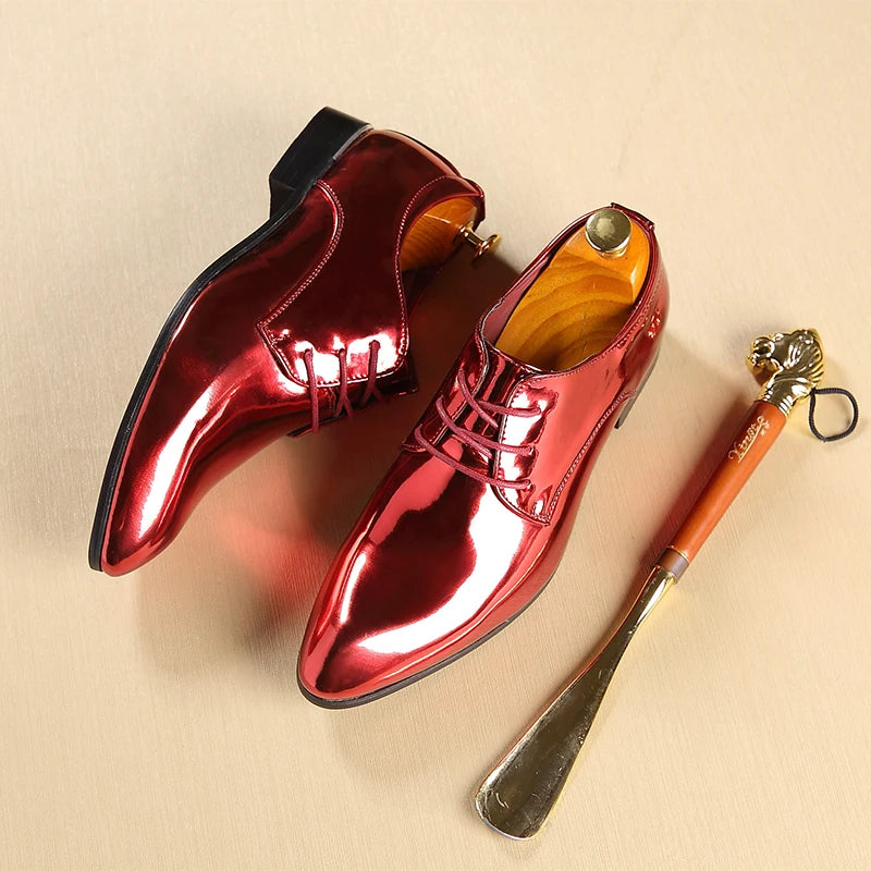Italy Men Wedding Groom Formal Dress Evening Shoes Pointed Toe Male Gold Blue Red Party Oxfords Shoes