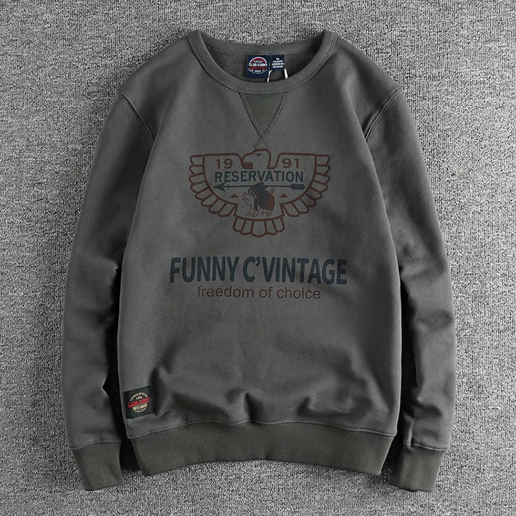 Winter American Retro 420g Thick Velvet Indian Elemet Printed Sweatshirts Men's Simple Washed Youth Casual Pullover Sportwear