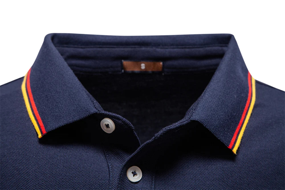 2025 Men's Henley Polo Shirt Cotton Solid Colour Long Sleeve Designer Polo for Male Social Luxury Touch