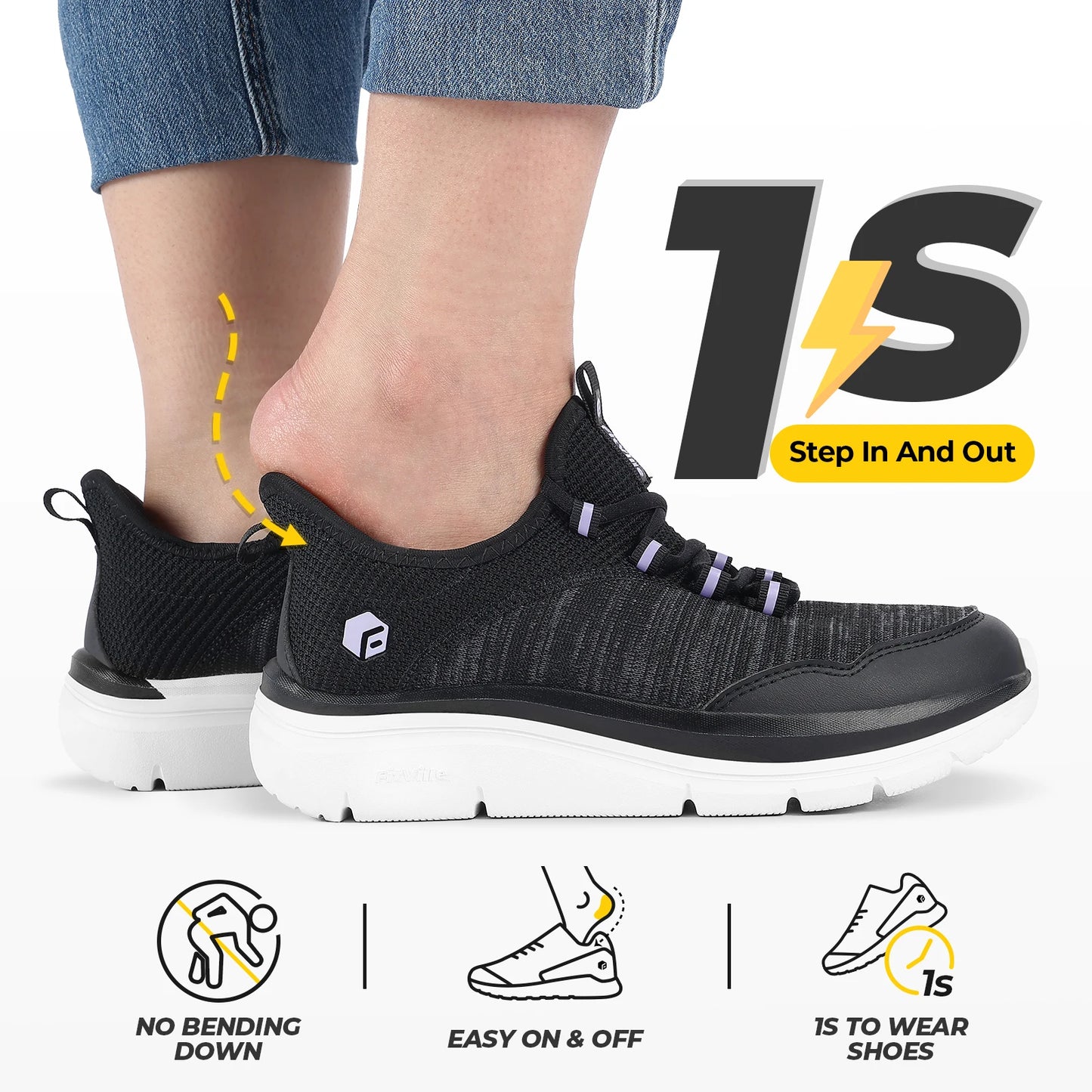 Women's Wide Foot Slip-On Sneakers Hands-Free Running Shoes Walking Shoes for Fat Feet Flat Feet Plantar Fasciitis