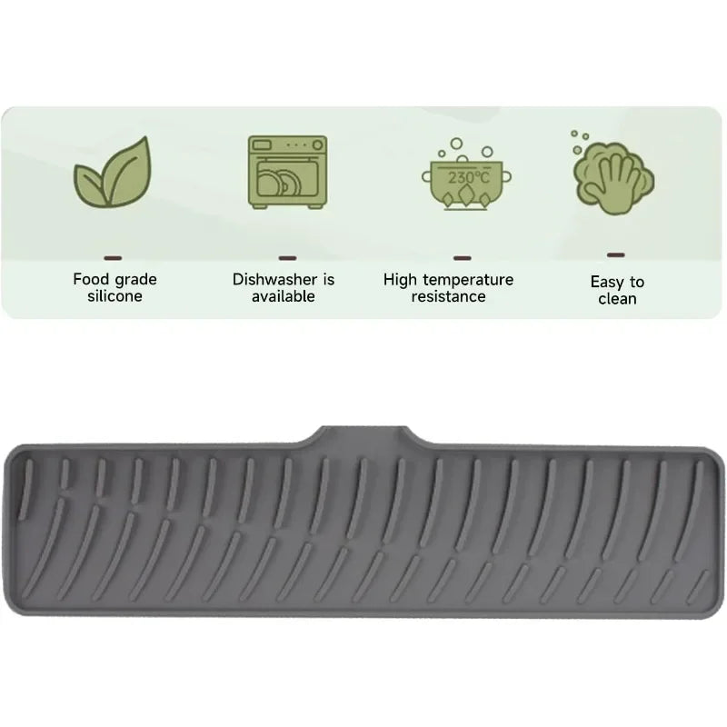 Kitchen Sink Mat Water-resistant Silicone Pad Around Tap Draining Pads Behind Faucet with Lip Drip Catcher Sink Protector Mats
