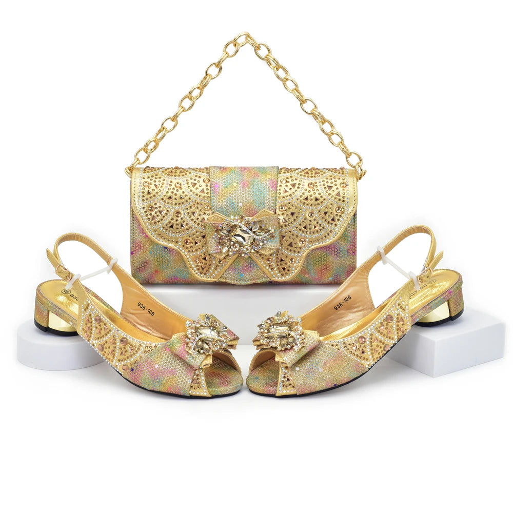 Shoe and Bags for Women Nigeria Party Luxury Italian Shoes and Bag Set for Women Crystal Peep Toe Pumps with Purse